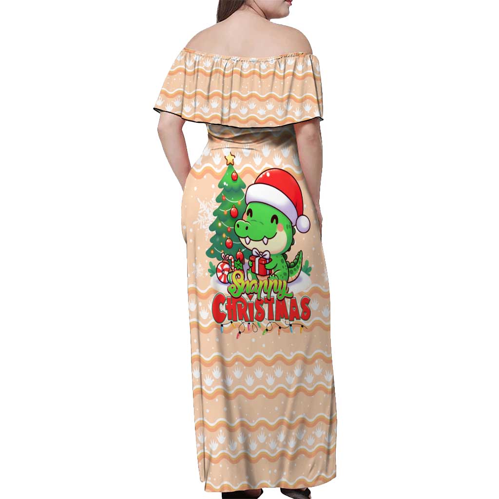 Crocodile Snappy Christmas Off Shoulder Maxi Dress Cute Alligator Holiday Tree Cartoon Design - Wonder Print Shop