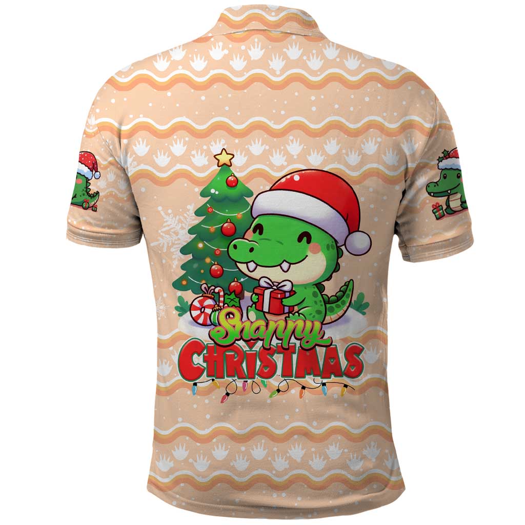 Crocodile Snappy Christmas Polo Shirt Cute Alligator Holiday Tree Cartoon Design - Wonder Print Shop