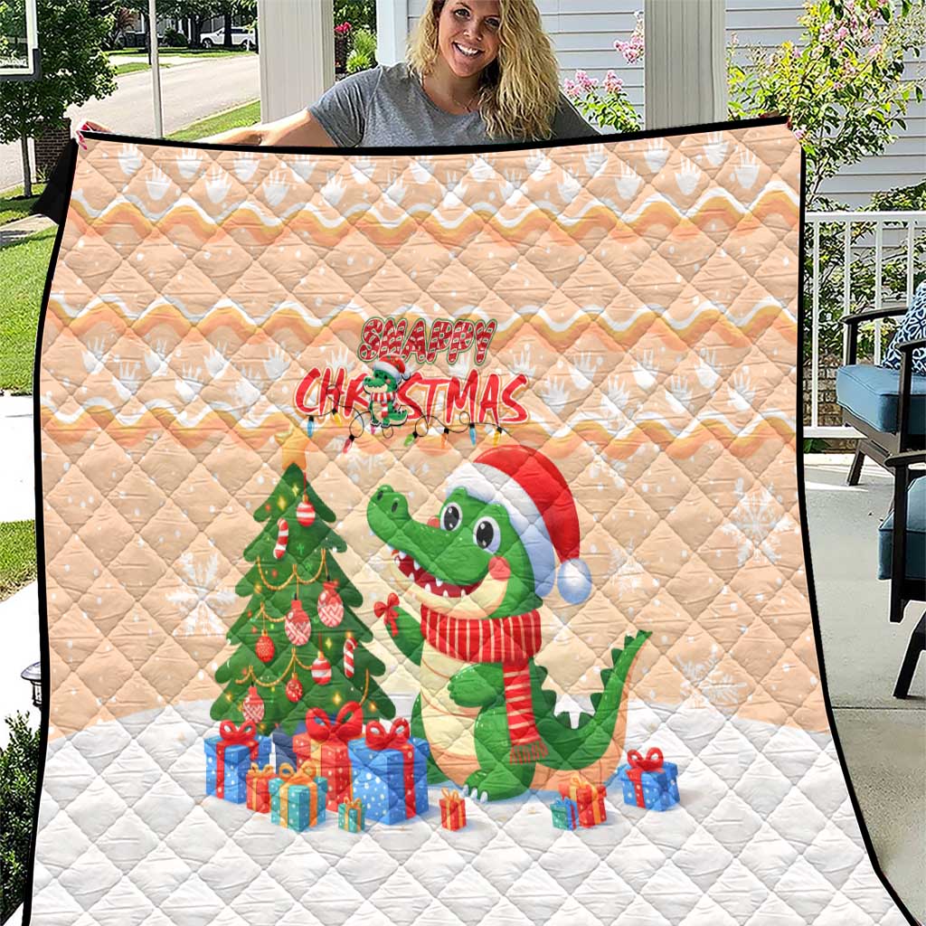 Crocodile Snappy Christmas Quilt Cute Alligator Holiday Tree Cartoon Design - Wonder Print Shop