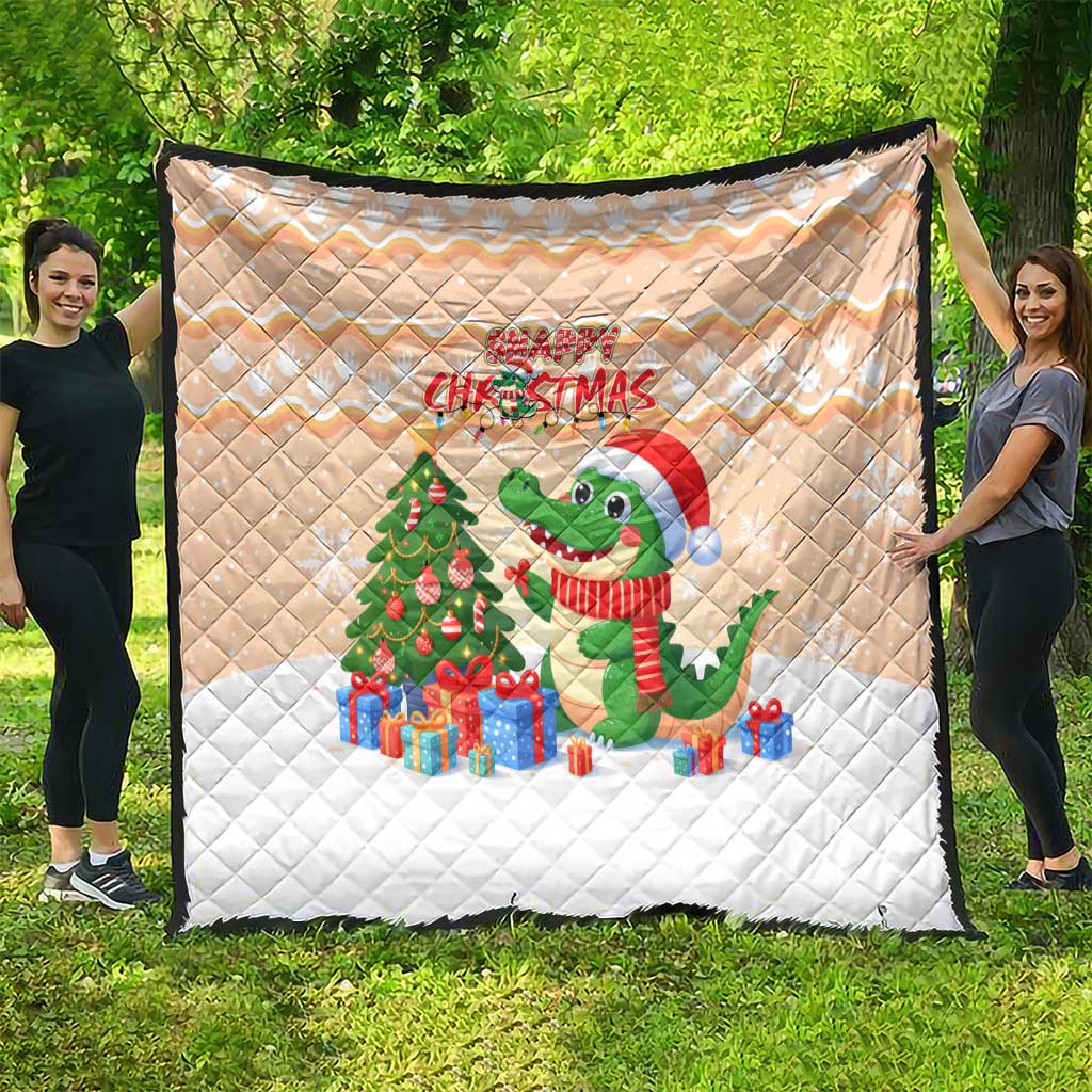 Crocodile Snappy Christmas Quilt Cute Alligator Holiday Tree Cartoon Design - Wonder Print Shop