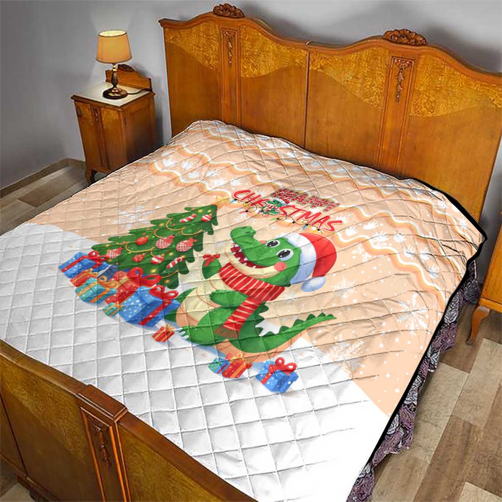 Crocodile Snappy Christmas Quilt Cute Alligator Holiday Tree Cartoon Design - Wonder Print Shop