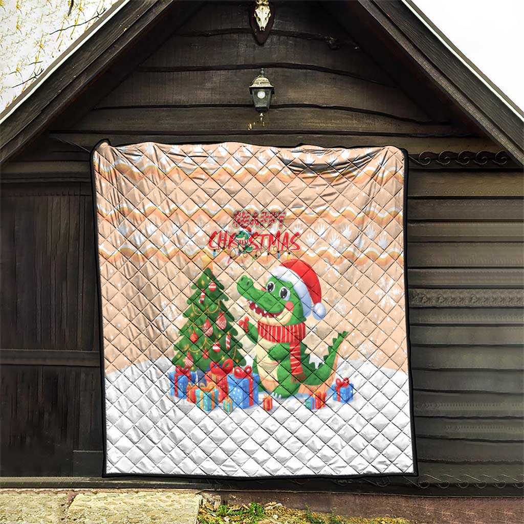Crocodile Snappy Christmas Quilt Cute Alligator Holiday Tree Cartoon Design - Wonder Print Shop