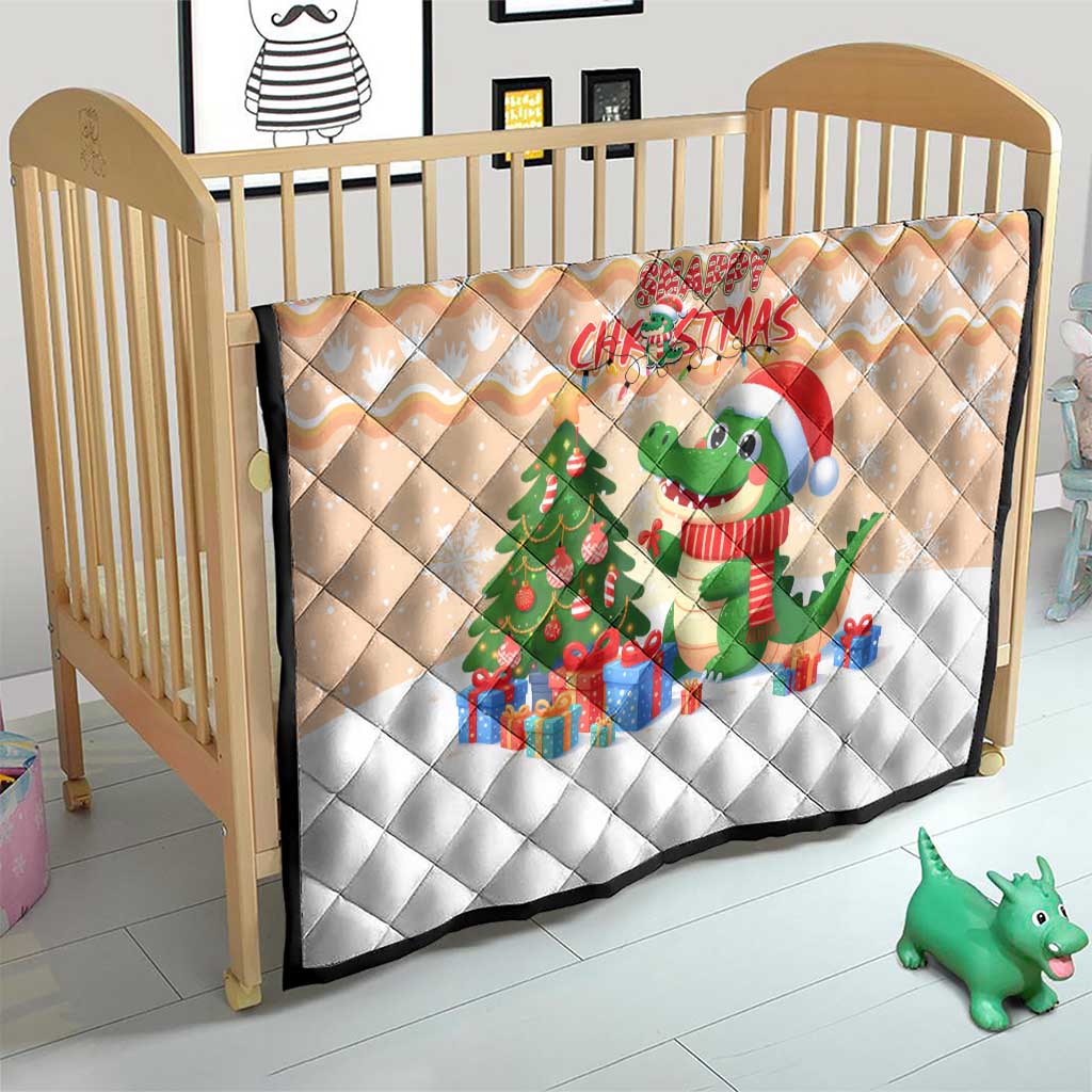 Crocodile Snappy Christmas Quilt Cute Alligator Holiday Tree Cartoon Design - Wonder Print Shop