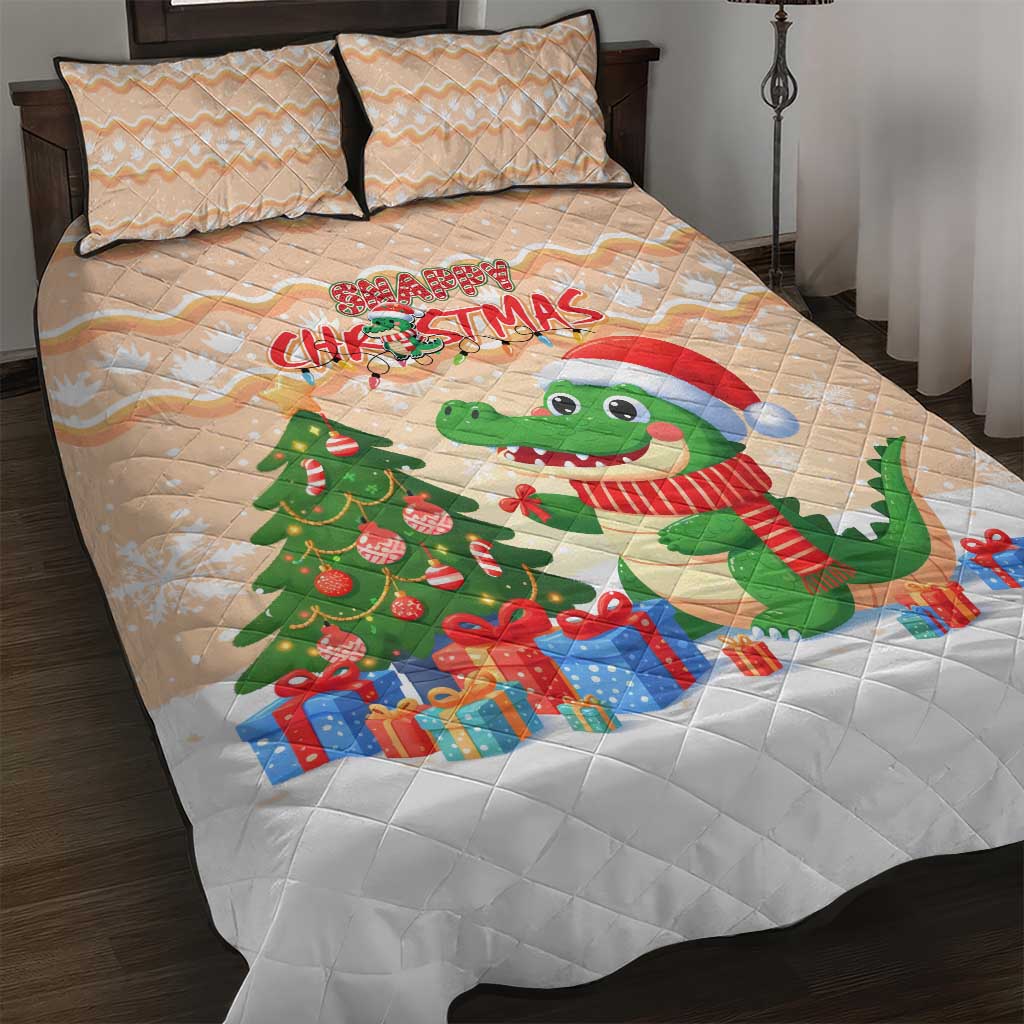 Crocodile Snappy Christmas Quilt Bed Set Cute Alligator Holiday Tree Cartoon Design - Wonder Print Shop