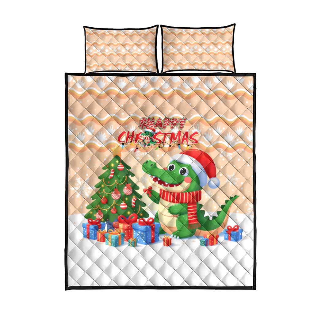 Crocodile Snappy Christmas Quilt Bed Set Cute Alligator Holiday Tree Cartoon Design - Wonder Print Shop