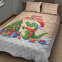 Crocodile Snappy Christmas Quilt Bed Set Cute Alligator Holiday Tree Cartoon Design - Wonder Print Shop