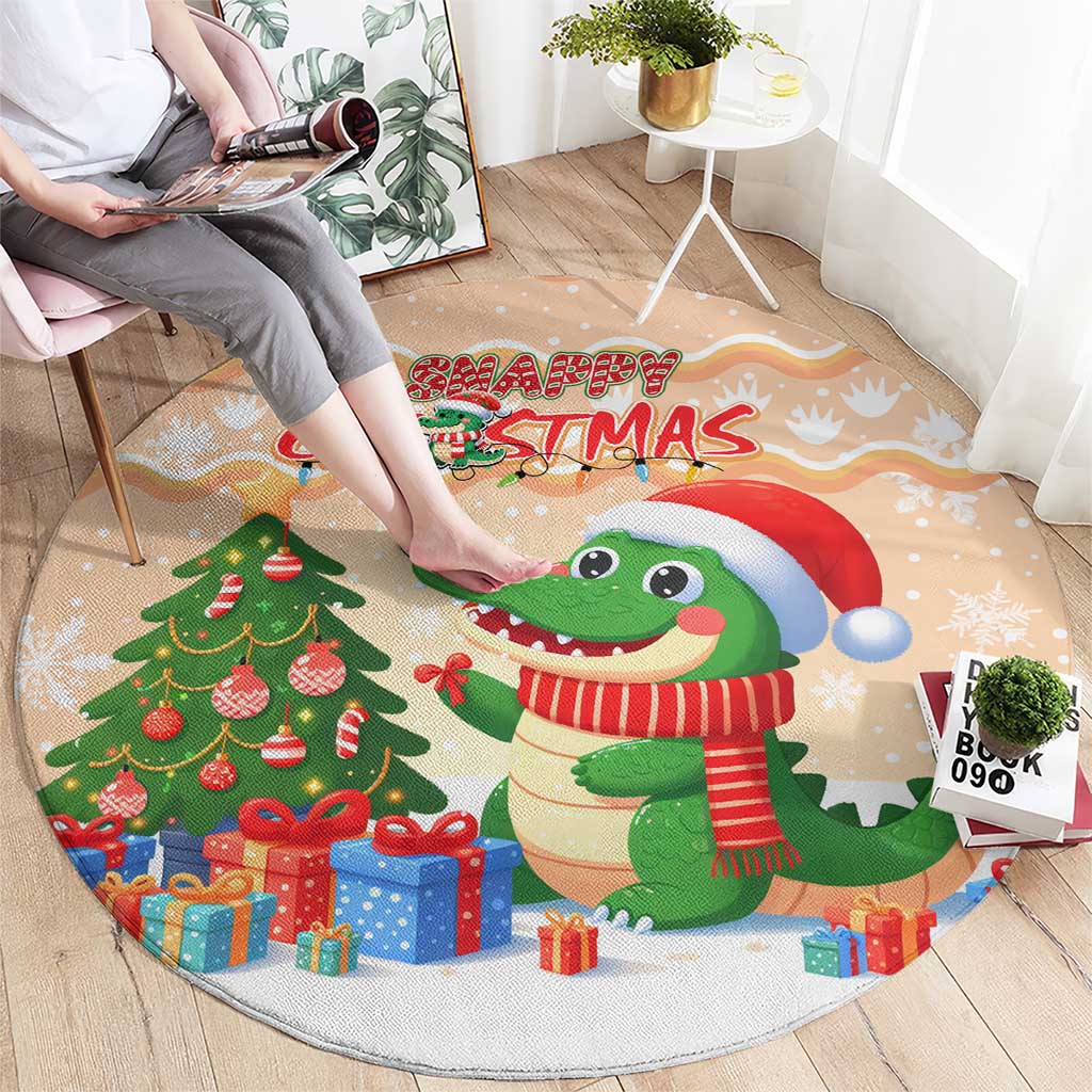 Crocodile Snappy Christmas Round Carpet Cute Alligator Holiday Tree Cartoon Design - Wonder Print Shop