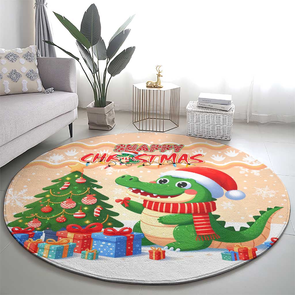 Crocodile Snappy Christmas Round Carpet Cute Alligator Holiday Tree Cartoon Design - Wonder Print Shop
