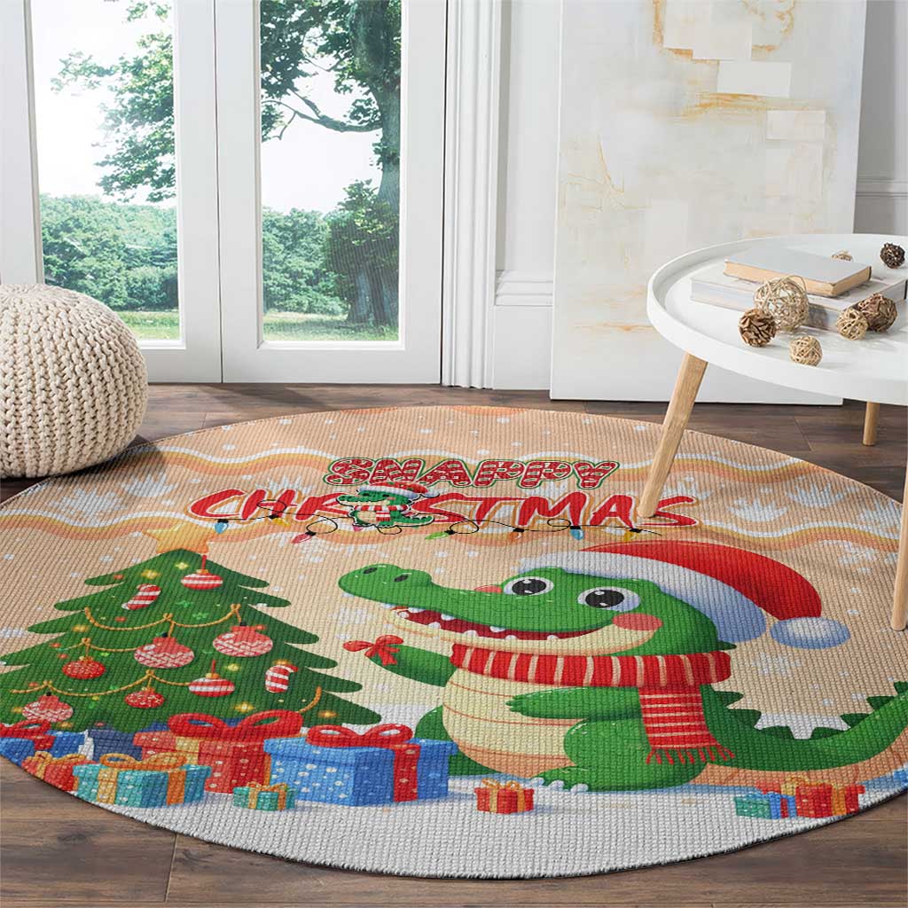 Crocodile Snappy Christmas Round Carpet Cute Alligator Holiday Tree Cartoon Design - Wonder Print Shop
