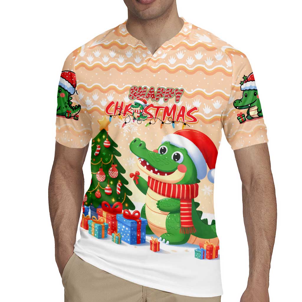 Crocodile Snappy Christmas Rugby Jersey Cute Alligator Holiday Tree Cartoon Design - Wonder Print Shop
