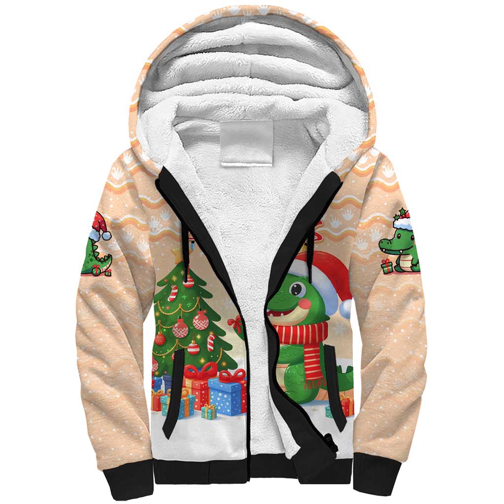 Crocodile Snappy Christmas Sherpa Hoodie Cute Alligator Holiday Tree Cartoon Design - Wonder Print Shop