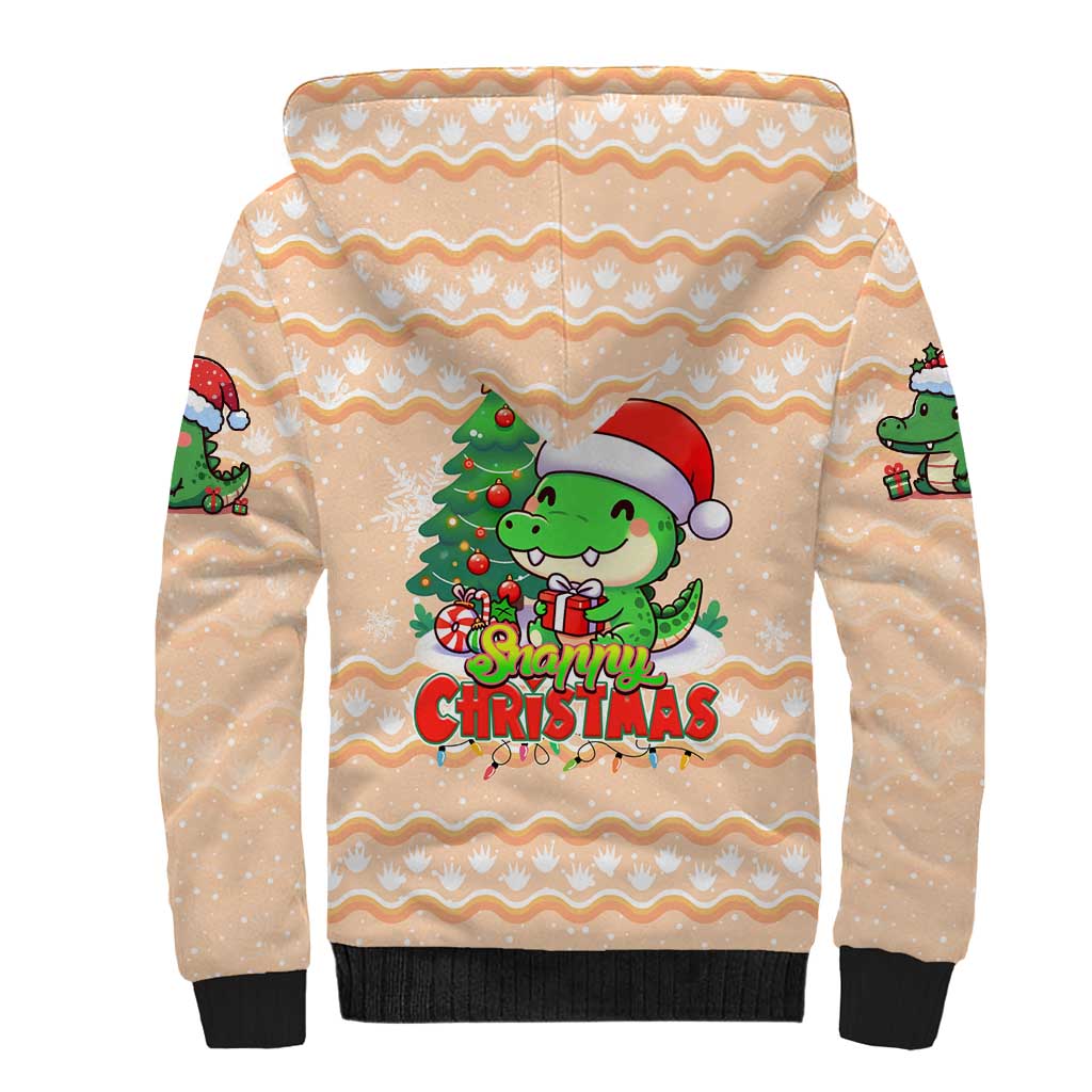 Crocodile Snappy Christmas Sherpa Hoodie Cute Alligator Holiday Tree Cartoon Design - Wonder Print Shop