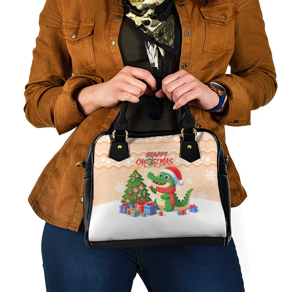 Crocodile Snappy Christmas Shoulder Handbag Cute Alligator Holiday Tree Cartoon Design - Wonder Print Shop