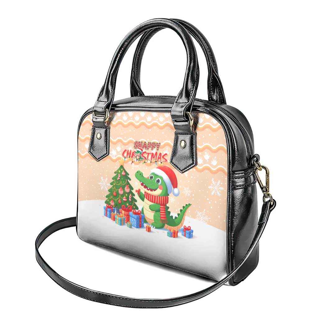 Crocodile Snappy Christmas Shoulder Handbag Cute Alligator Holiday Tree Cartoon Design - Wonder Print Shop