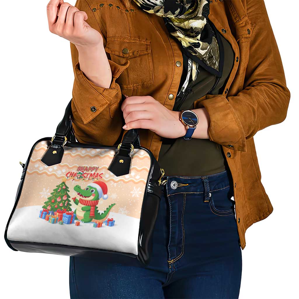 Crocodile Snappy Christmas Shoulder Handbag Cute Alligator Holiday Tree Cartoon Design - Wonder Print Shop