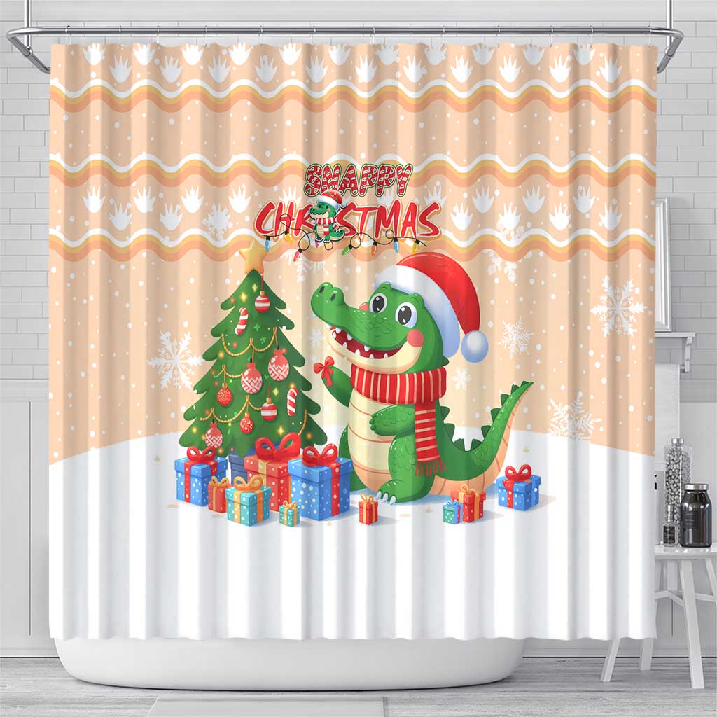 Crocodile Snappy Christmas Shower Curtain Cute Alligator Holiday Tree Cartoon Design - Wonder Print Shop