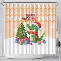 Crocodile Snappy Christmas Shower Curtain Cute Alligator Holiday Tree Cartoon Design - Wonder Print Shop