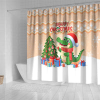 Crocodile Snappy Christmas Shower Curtain Cute Alligator Holiday Tree Cartoon Design - Wonder Print Shop