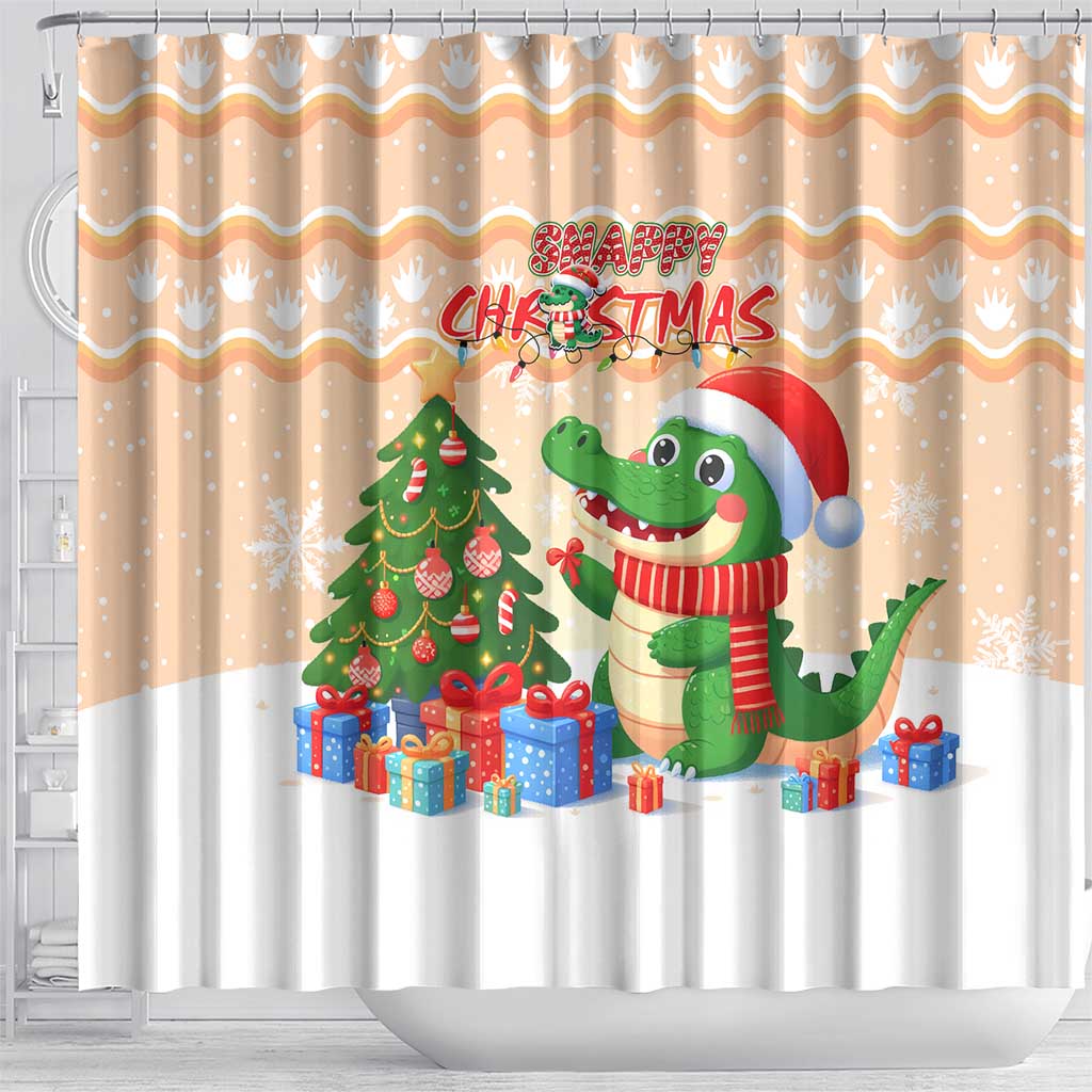 Crocodile Snappy Christmas Shower Curtain Cute Alligator Holiday Tree Cartoon Design - Wonder Print Shop
