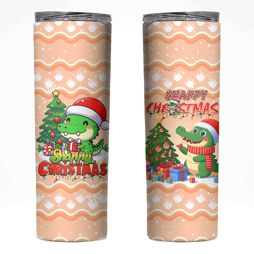 Crocodile Snappy Christmas Skinny Tumbler Cute Alligator Holiday Tree Cartoon Design - Wonder Print Shop