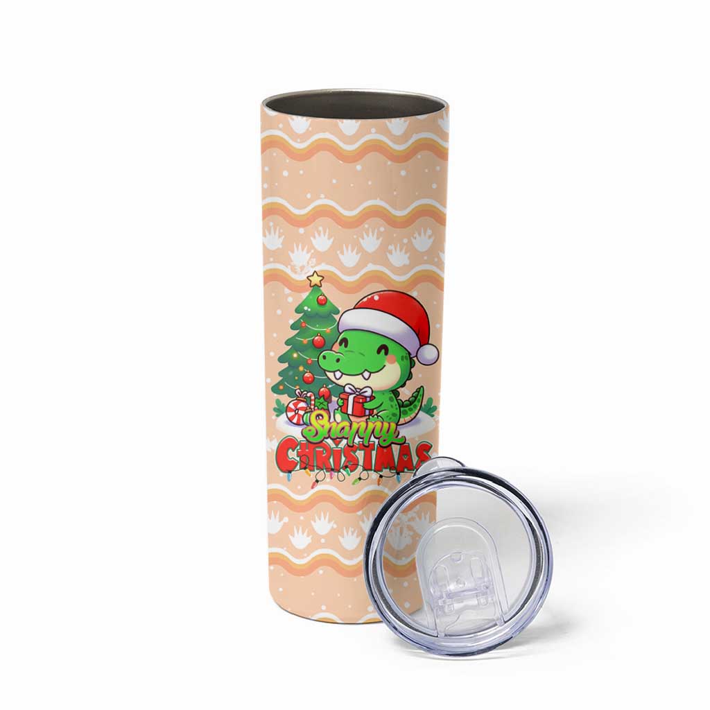 Crocodile Snappy Christmas Skinny Tumbler Cute Alligator Holiday Tree Cartoon Design - Wonder Print Shop