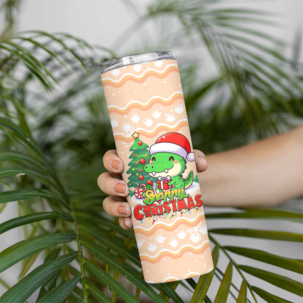 Crocodile Snappy Christmas Skinny Tumbler Cute Alligator Holiday Tree Cartoon Design - Wonder Print Shop