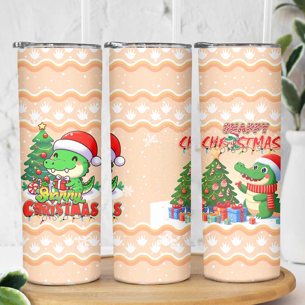 Crocodile Snappy Christmas Skinny Tumbler Cute Alligator Holiday Tree Cartoon Design - Wonder Print Shop