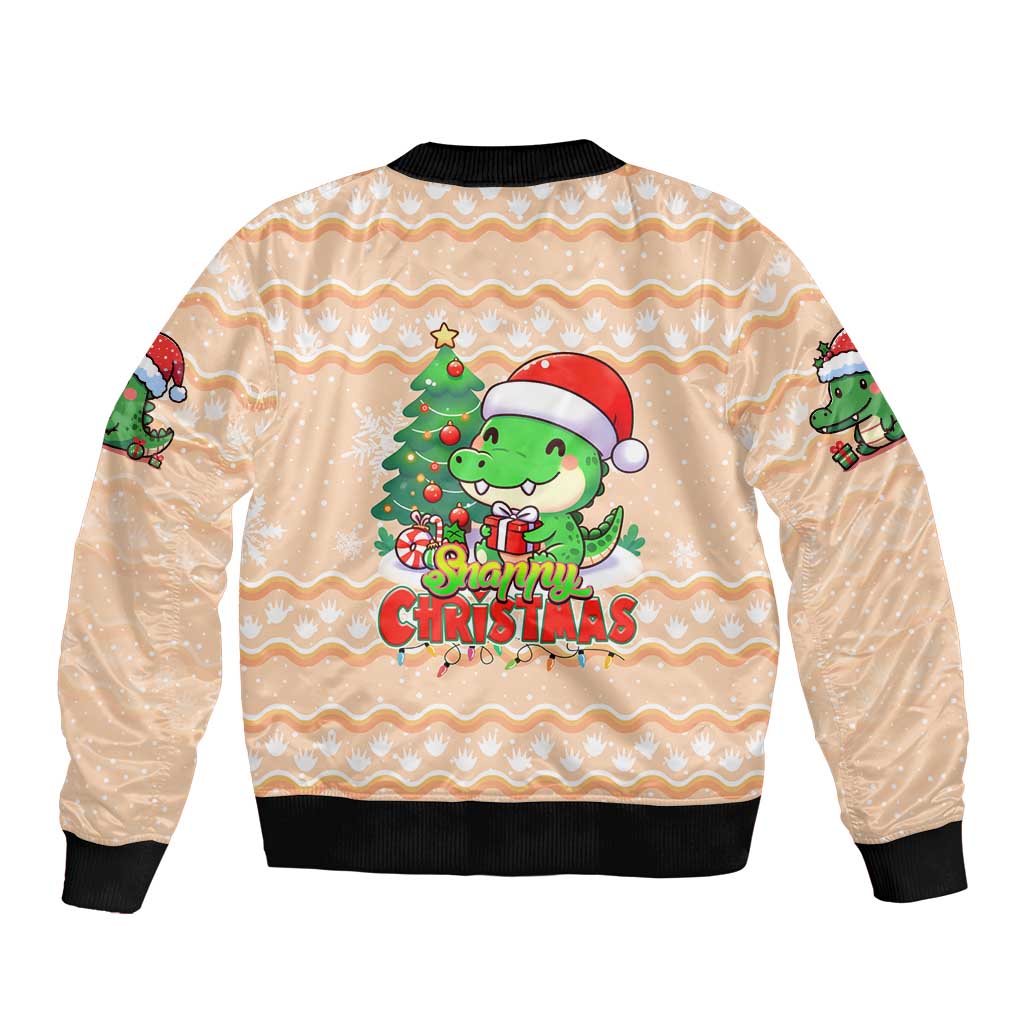 Crocodile Snappy Christmas Sleeve Zip Bomber Jacket Cute Alligator Holiday Tree Cartoon Design - Wonder Print Shop