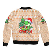 Crocodile Snappy Christmas Sleeve Zip Bomber Jacket Cute Alligator Holiday Tree Cartoon Design - Wonder Print Shop