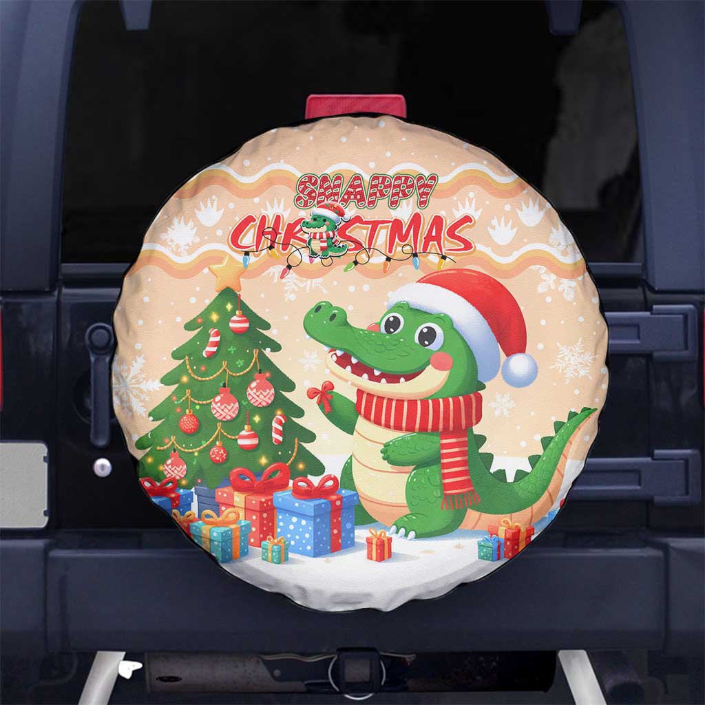 Crocodile Snappy Christmas Spare Tire Cover Cute Alligator Holiday Tree Cartoon Design - Wonder Print Shop