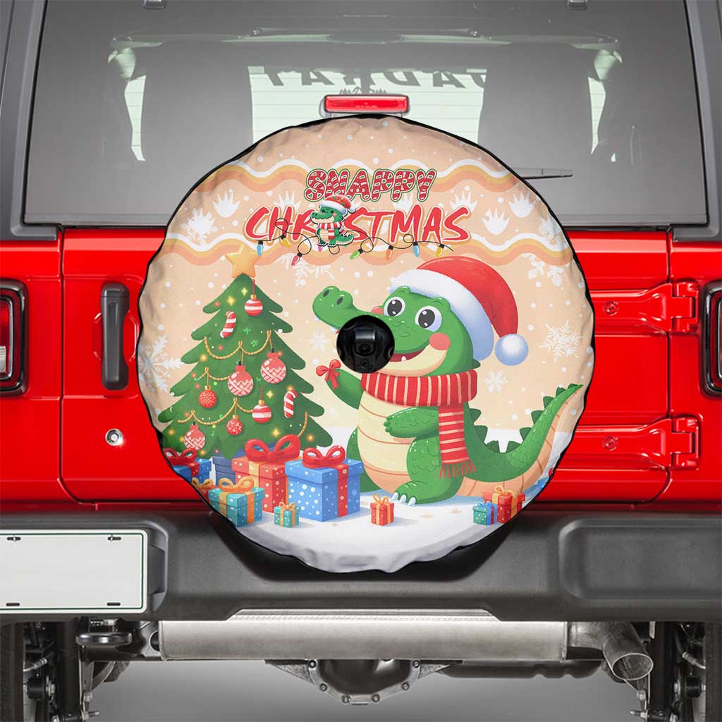 Crocodile Snappy Christmas Spare Tire Cover Cute Alligator Holiday Tree Cartoon Design - Wonder Print Shop