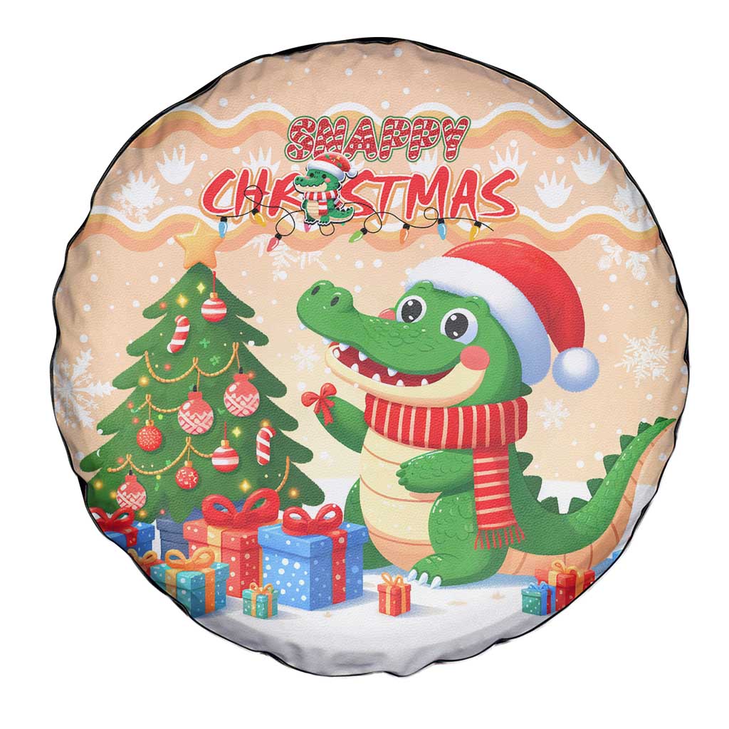 Crocodile Snappy Christmas Spare Tire Cover Cute Alligator Holiday Tree Cartoon Design - Wonder Print Shop
