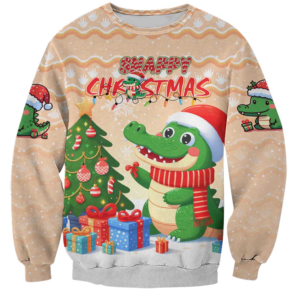 Crocodile Snappy Christmas Sweatshirt Cute Alligator Holiday Tree Cartoon Design - Wonder Print Shop