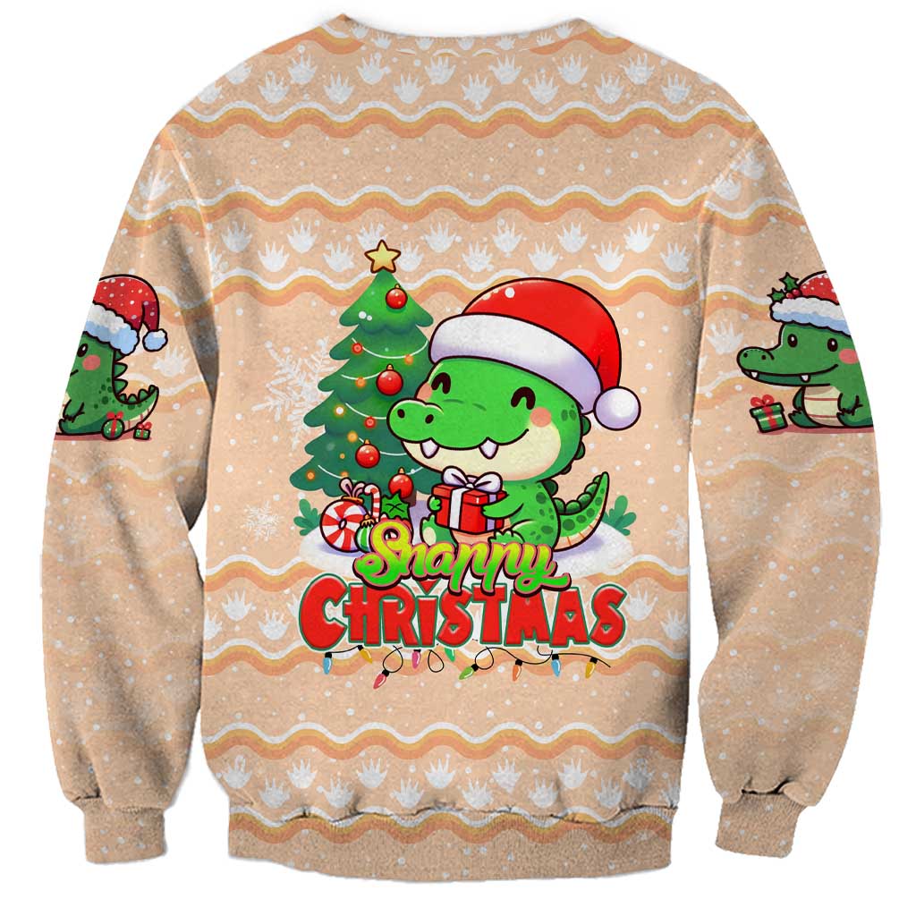 Crocodile Snappy Christmas Sweatshirt Cute Alligator Holiday Tree Cartoon Design - Wonder Print Shop