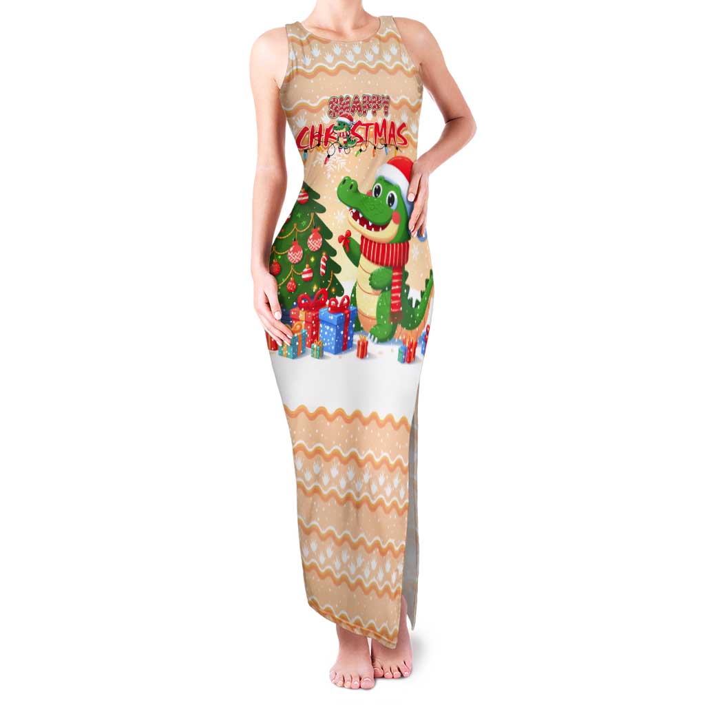 Crocodile Snappy Christmas Tank Maxi Dress Cute Alligator Holiday Tree Cartoon Design - Wonder Print Shop