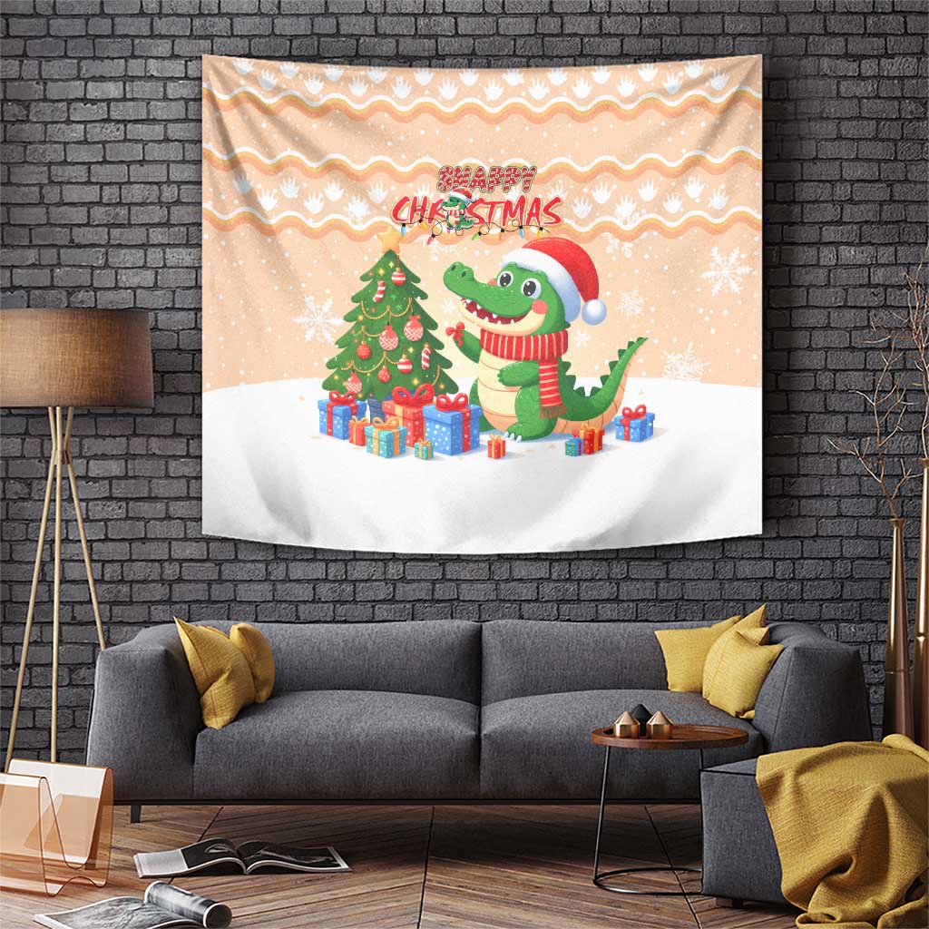 Crocodile Snappy Christmas Tapestry Cute Alligator Holiday Tree Cartoon Design - Wonder Print Shop