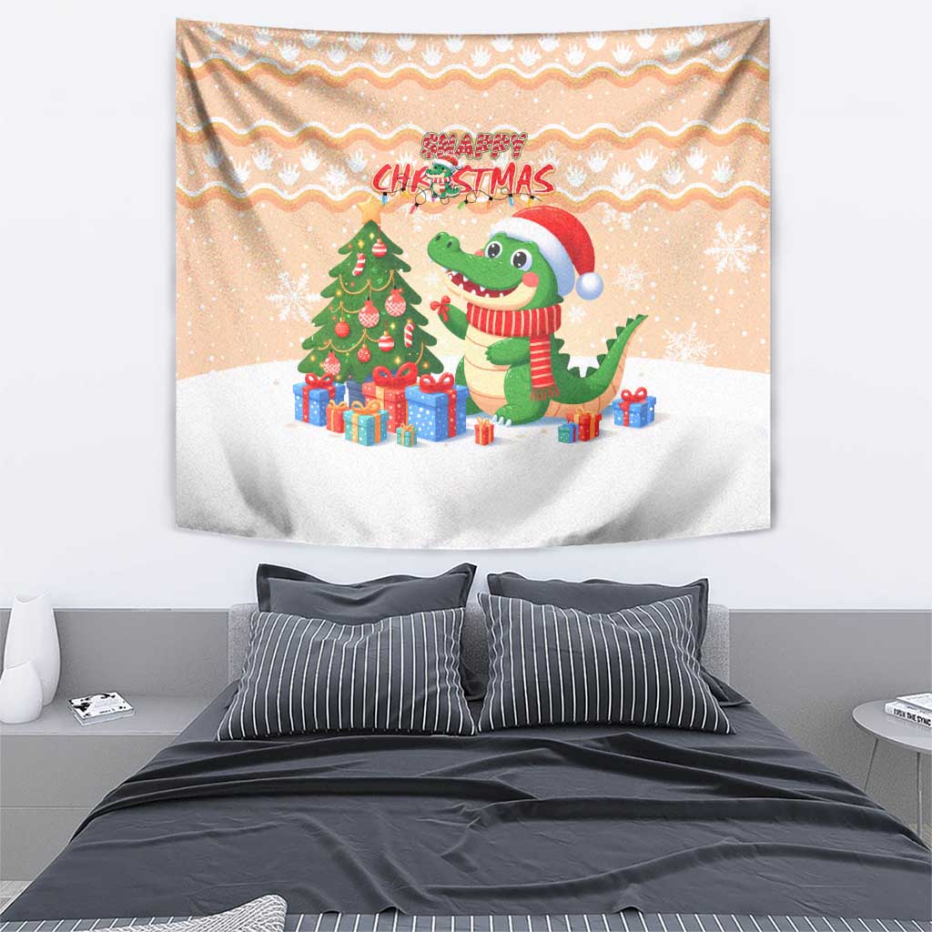 Crocodile Snappy Christmas Tapestry Cute Alligator Holiday Tree Cartoon Design - Wonder Print Shop