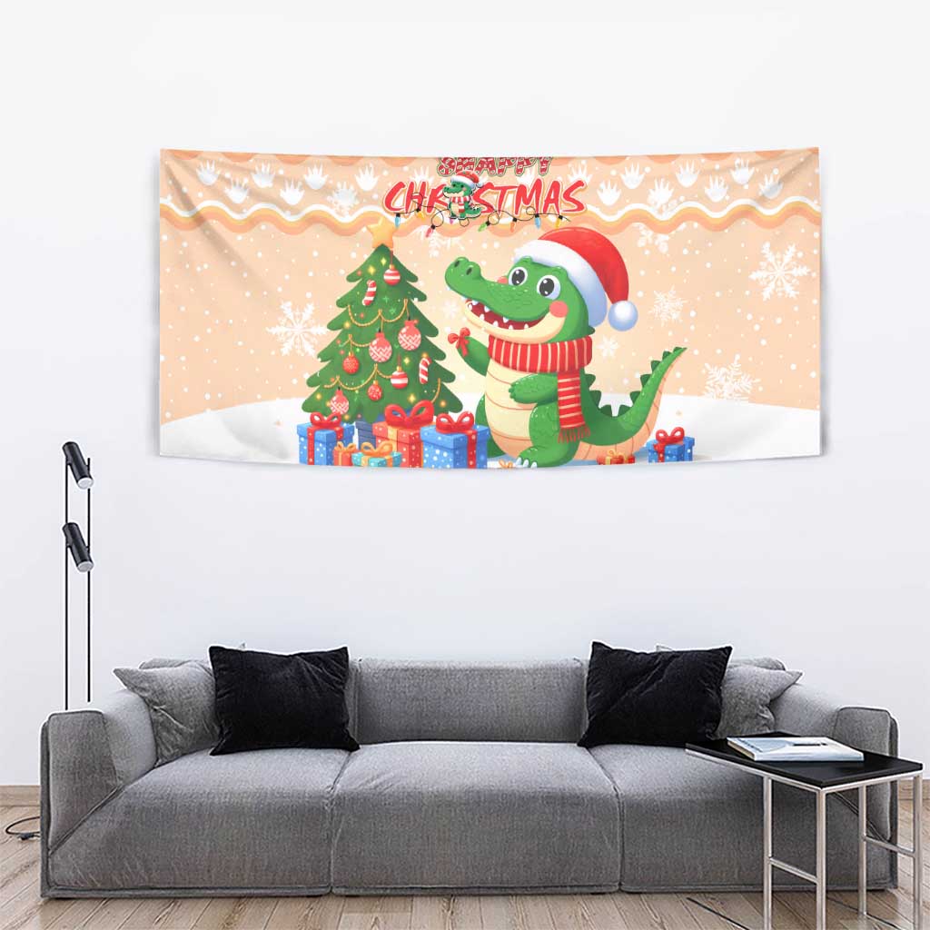 Crocodile Snappy Christmas Tapestry Cute Alligator Holiday Tree Cartoon Design - Wonder Print Shop
