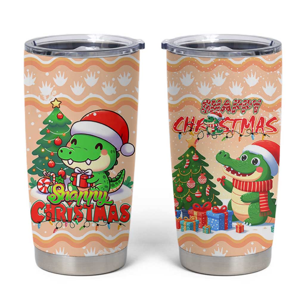 Crocodile Snappy Christmas Tumbler Cup Cute Alligator Holiday Tree Cartoon Design - Wonder Print Shop