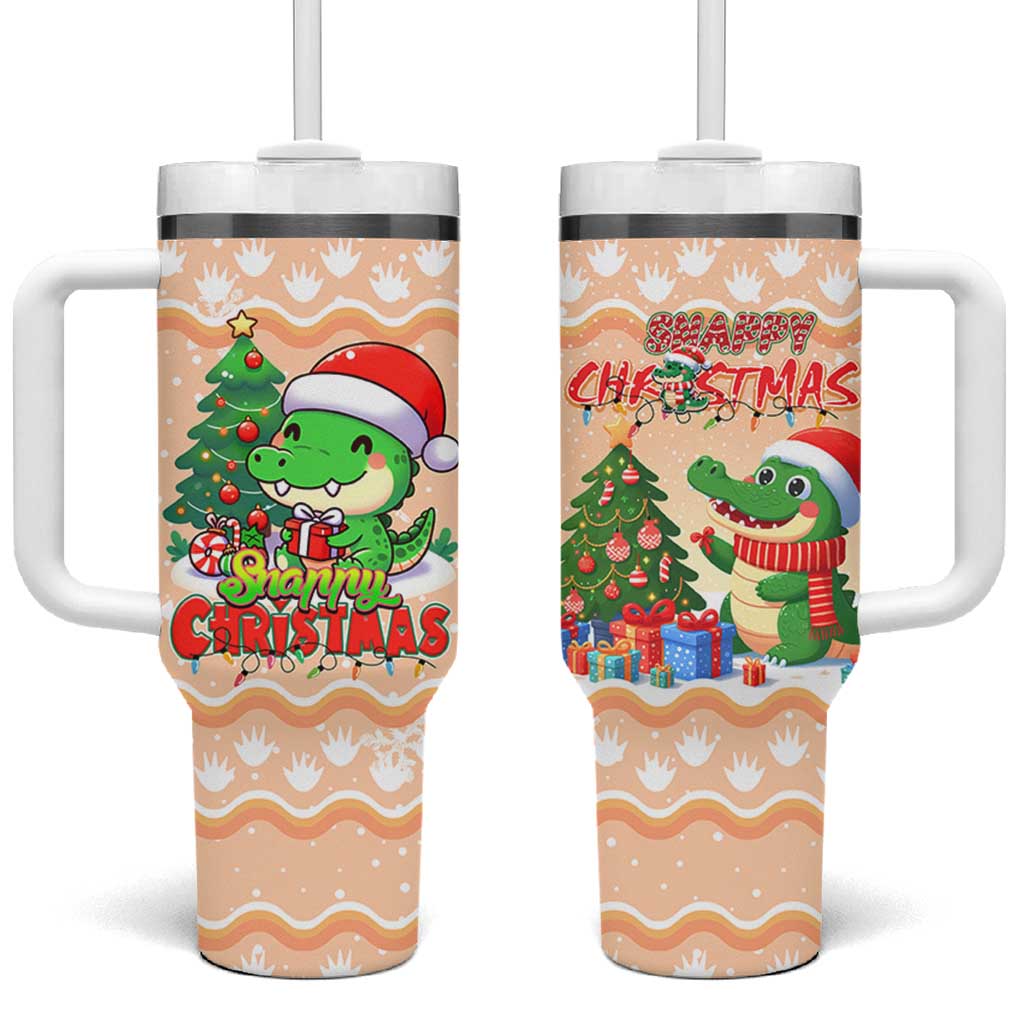 Crocodile Snappy Christmas Tumbler With Handle Cute Alligator Holiday Tree Cartoon Design - Wonder Print Shop
