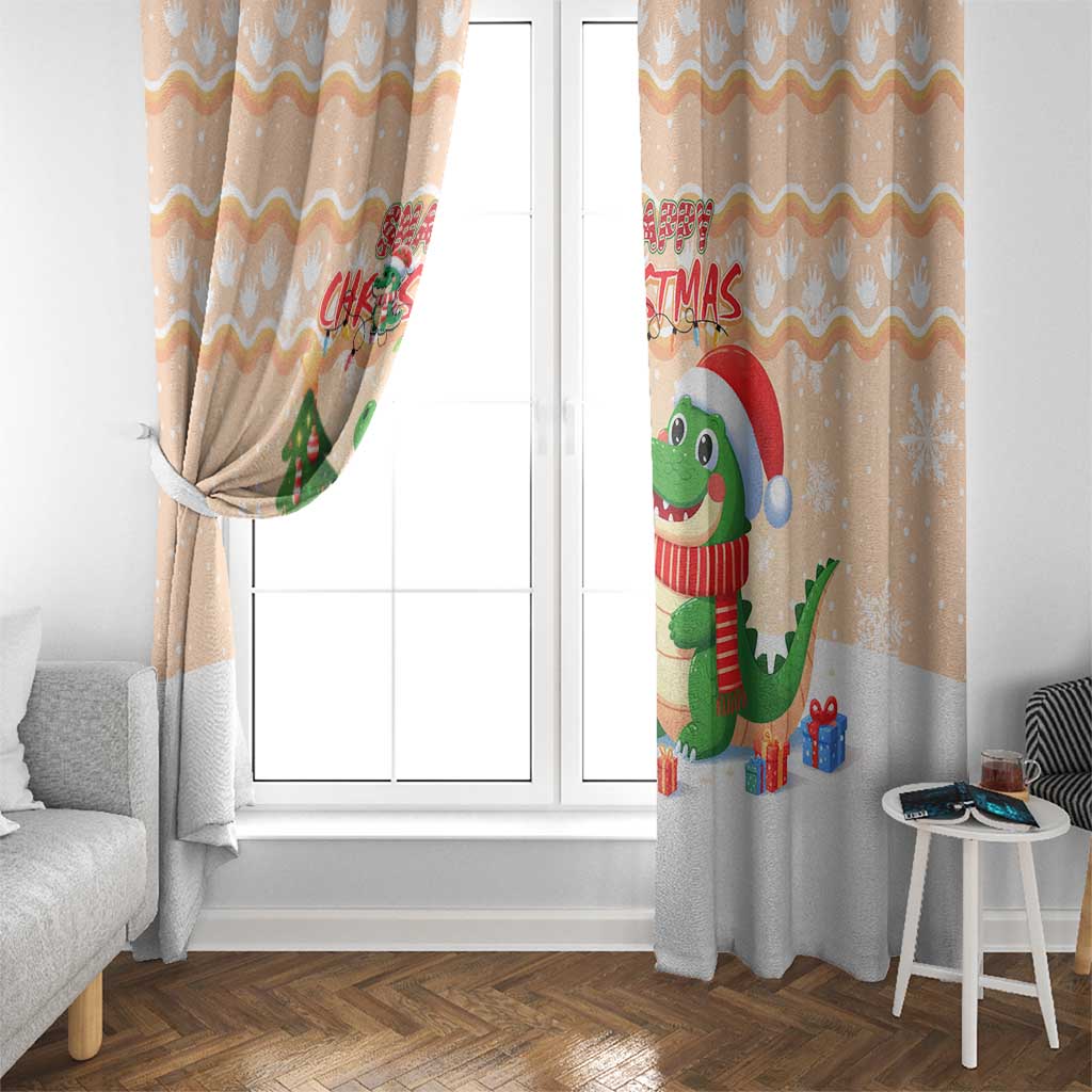 Crocodile Snappy Christmas Window Curtain Cute Alligator Holiday Tree Cartoon Design - Wonder Print Shop