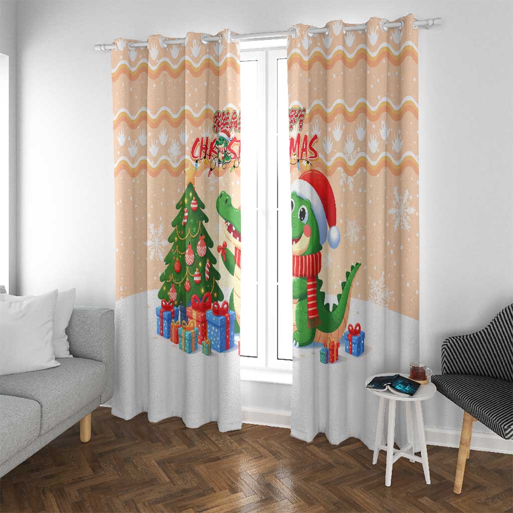 Crocodile Snappy Christmas Window Curtain Cute Alligator Holiday Tree Cartoon Design - Wonder Print Shop