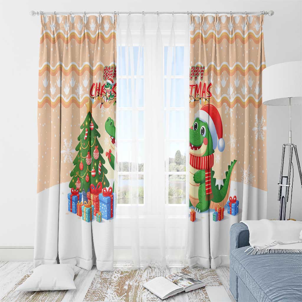 Crocodile Snappy Christmas Window Curtain Cute Alligator Holiday Tree Cartoon Design - Wonder Print Shop