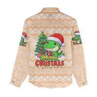 Crocodile Snappy Christmas Women Casual Shirt Cute Alligator Holiday Tree Cartoon Design - Wonder Print Shop