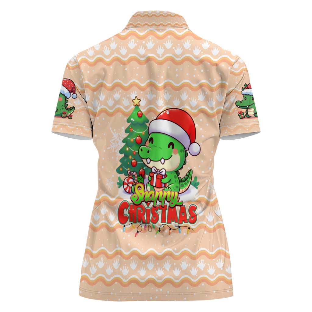 Crocodile Snappy Christmas Women Polo Shirt Cute Alligator Holiday Tree Cartoon Design - Wonder Print Shop