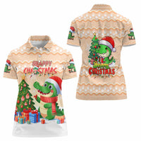 Crocodile Snappy Christmas Women Polo Shirt Cute Alligator Holiday Tree Cartoon Design - Wonder Print Shop