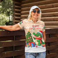Crocodile Snappy Christmas Women Polo Shirt Cute Alligator Holiday Tree Cartoon Design - Wonder Print Shop