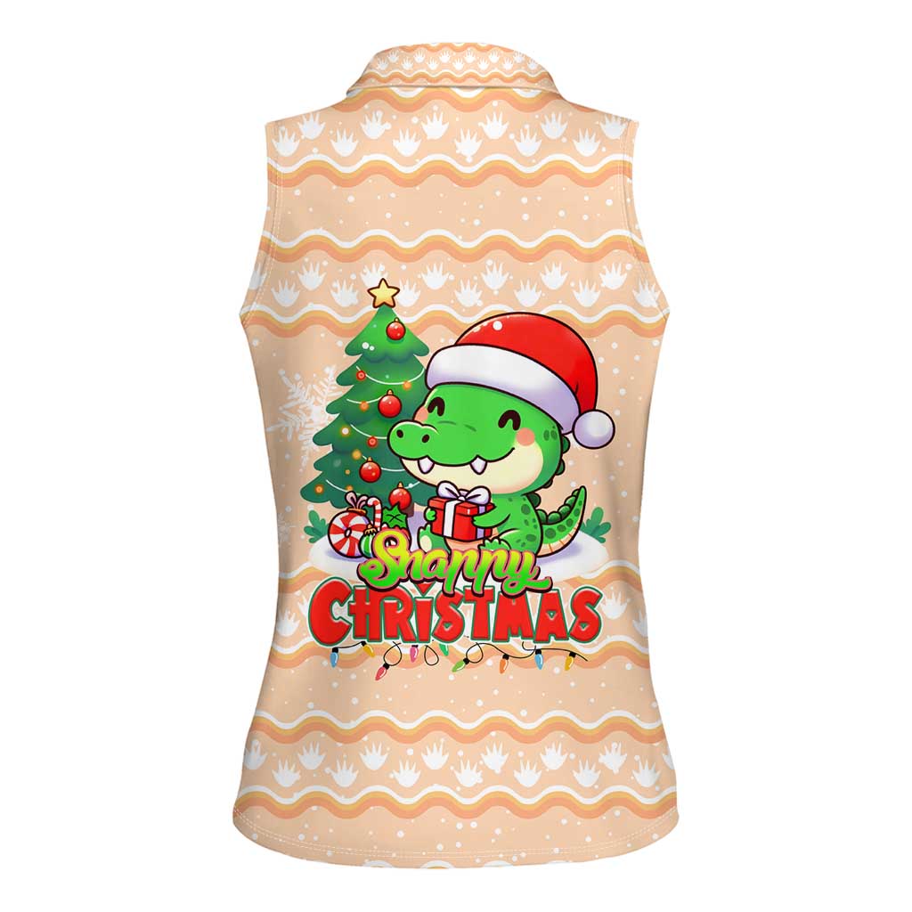 Crocodile Snappy Christmas Women Sleeveless Polo Shirt Cute Alligator Holiday Tree Cartoon Design - Wonder Print Shop