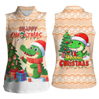 Crocodile Snappy Christmas Women Sleeveless Polo Shirt Cute Alligator Holiday Tree Cartoon Design - Wonder Print Shop