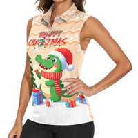 Crocodile Snappy Christmas Women Sleeveless Polo Shirt Cute Alligator Holiday Tree Cartoon Design - Wonder Print Shop
